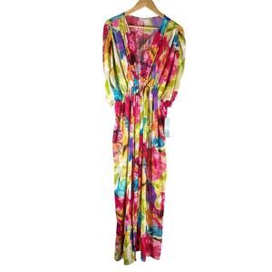 London Times Plus Size 16 Maxi Floral Colorful Rainbow
Sheer Dress Coverup